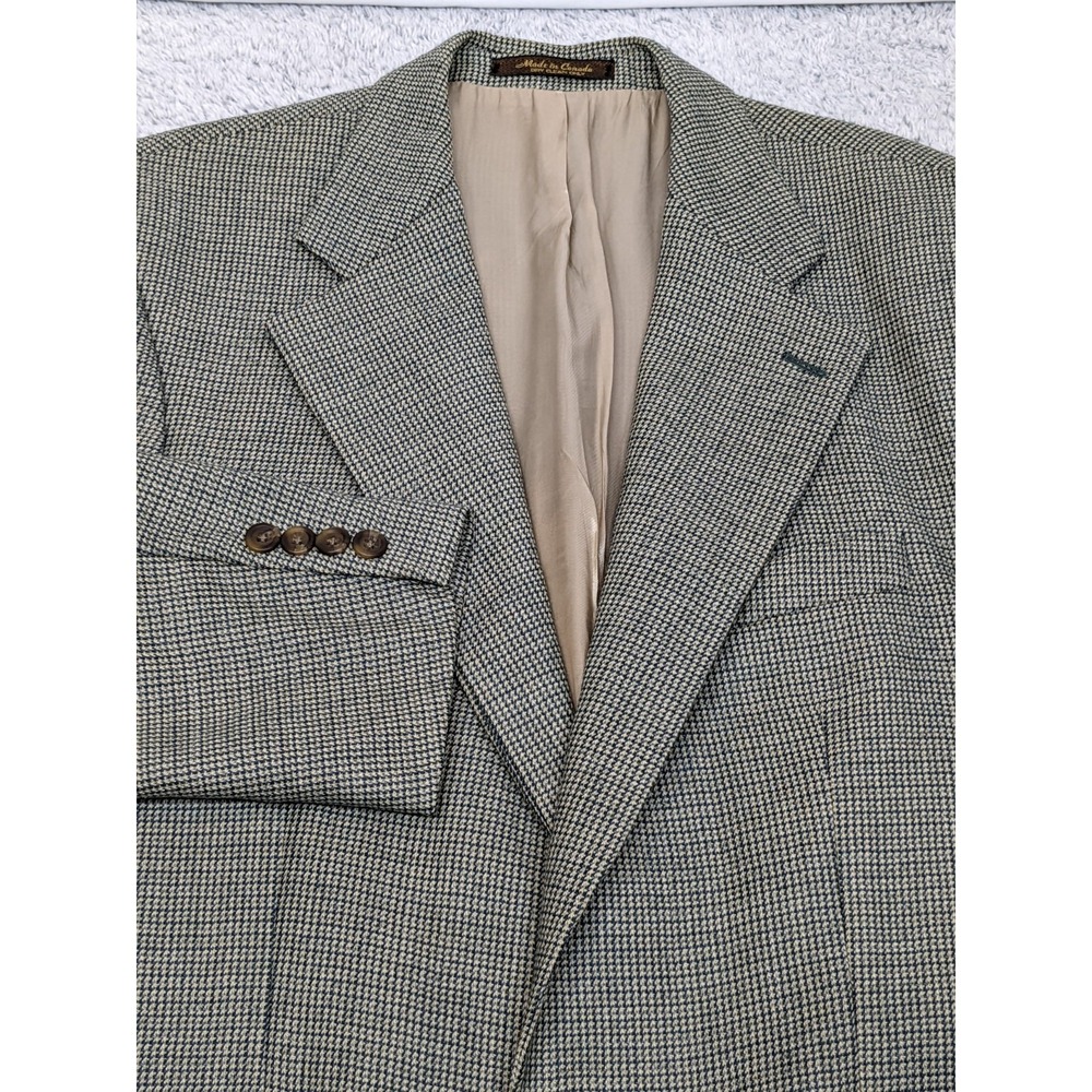 Vintage Chaps Ralph Lauren Houndstooth Blazer Mens 40R‎ Beige/Green Wool 80s 90s